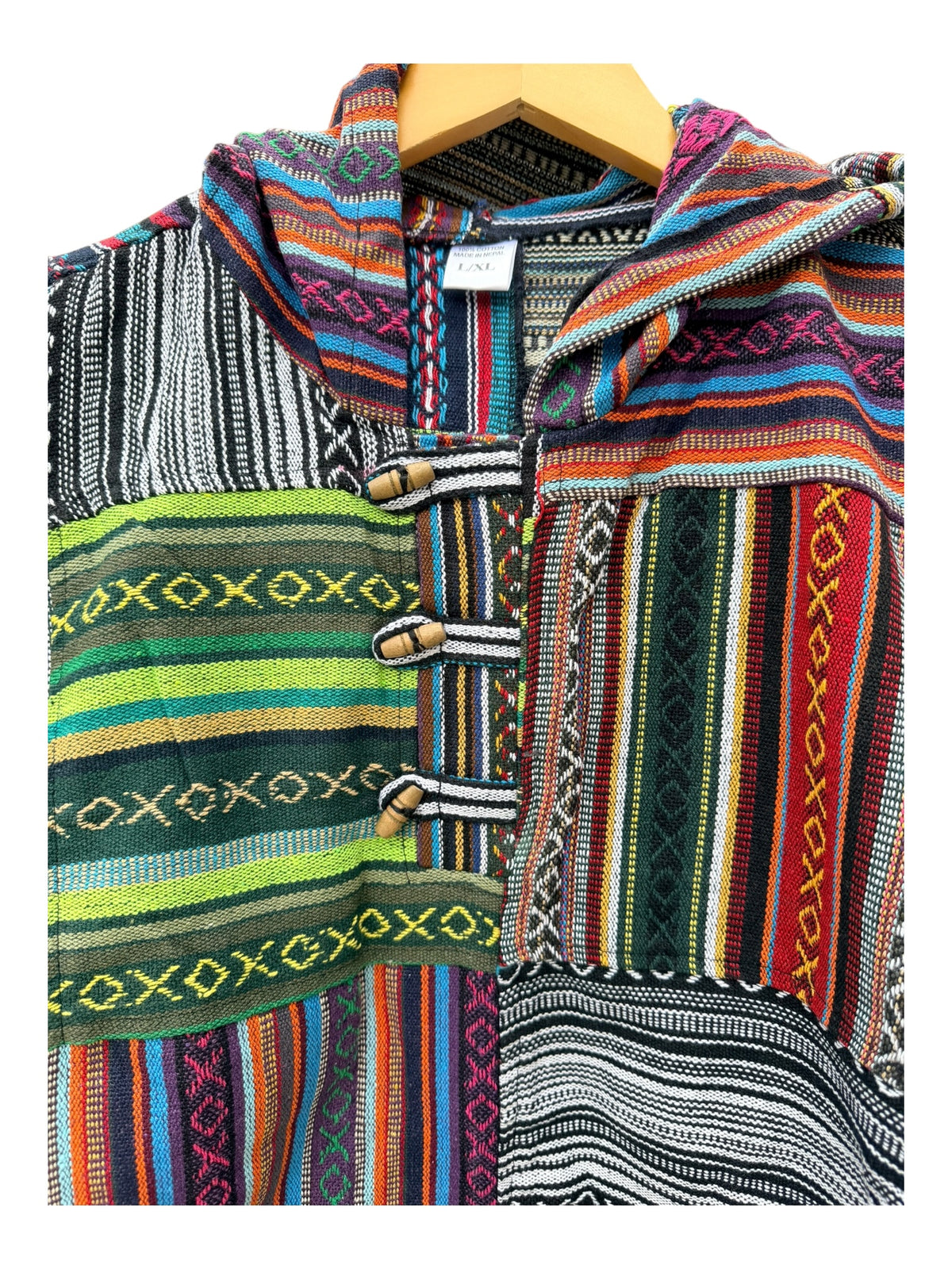 Multicolor Patchwork Baja Hoodie – Boho & Hippie Style