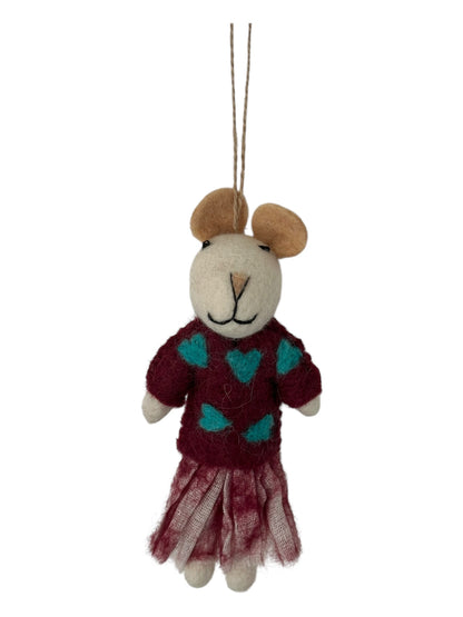 Holly the Teddy in Heart Dress – Felt Ornament
