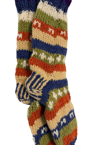 Hand-Knitted Fleece-Lined Organic Wool Socks – Autumn Fair Isle Pattern (Fits up to Size UK 7)