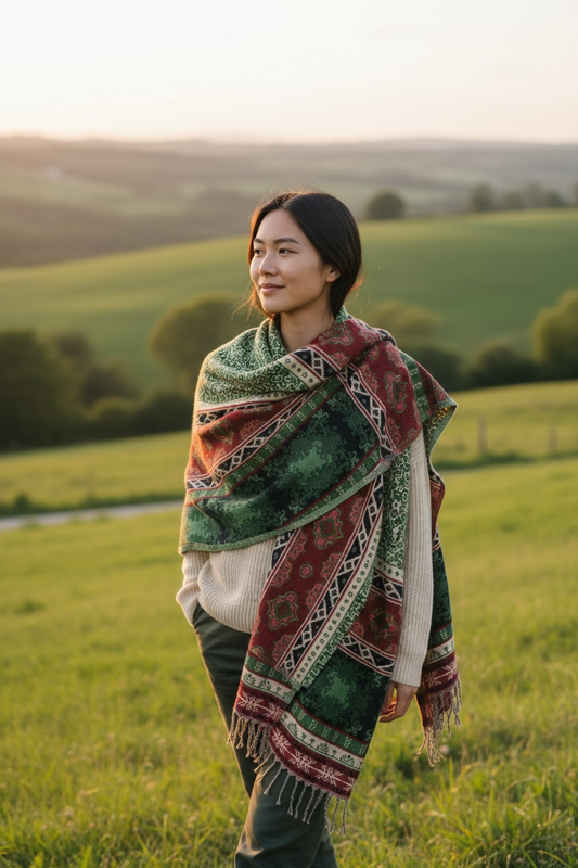 Large Soft Vegan Cashmelion Blanket Scarf Shawl Wrap with Tassels - Evergreen Festive