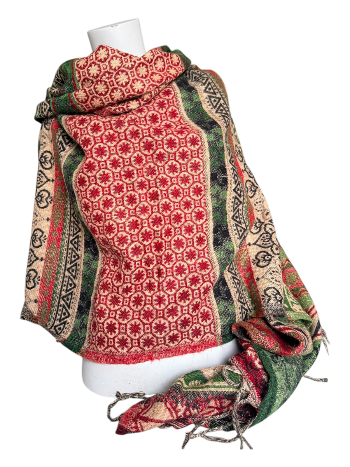 Large Soft Vegan Cashmelion Blanket Scarf Shawl Wrap with Tassels - Evergreen Festive