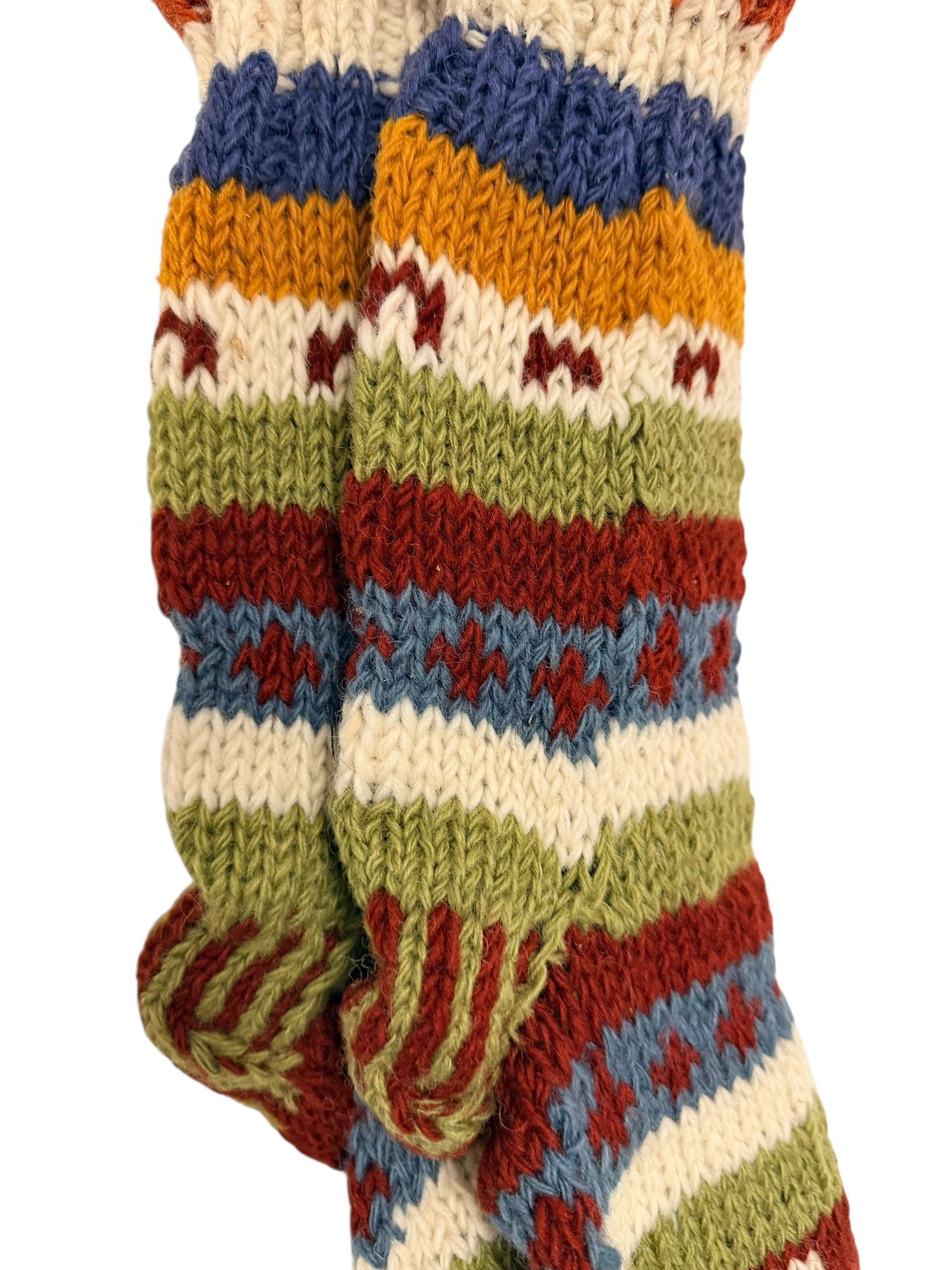 Hand-Knitted Fleece-Lined Organic Wool Socks – Autumn Fair Isle Pattern (Fits up to Size UK 7)