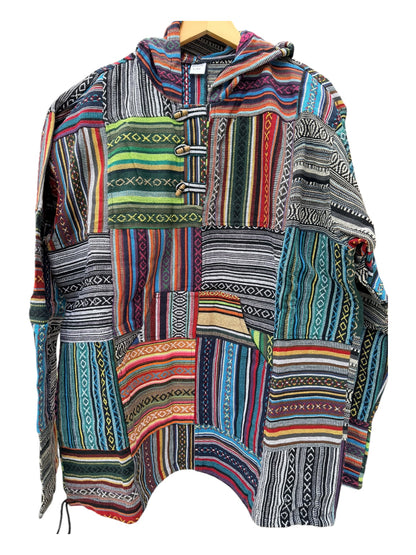 Multicolor Patchwork Baja Hoodie – Boho & Hippie Style