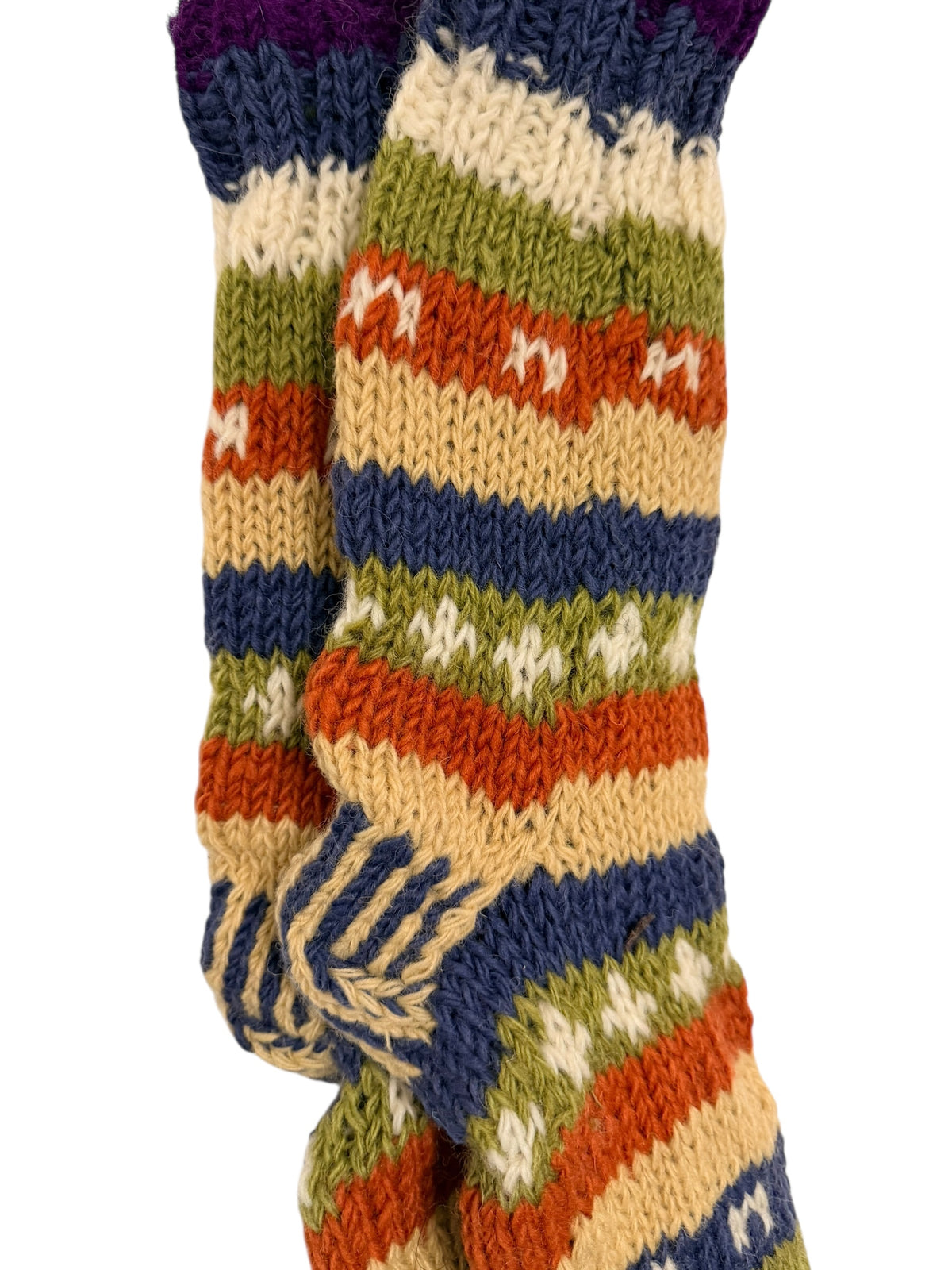 Hand-Knitted Fleece-Lined Organic Wool Socks – Autumn Fair Isle Pattern (Fits up to Size UK 7)