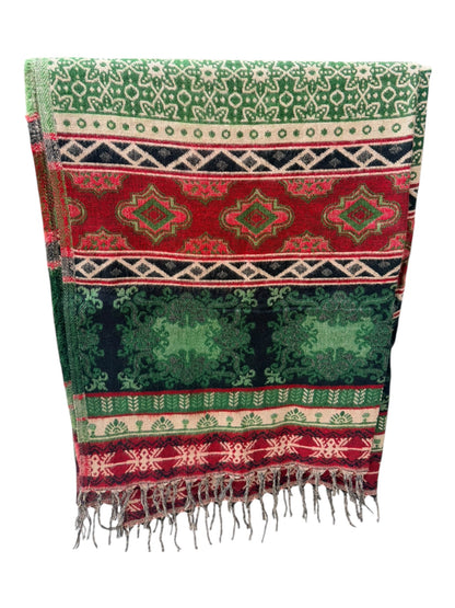 Large Soft Vegan Cashmelion Blanket Scarf Shawl Wrap with Tassels - Evergreen Festive