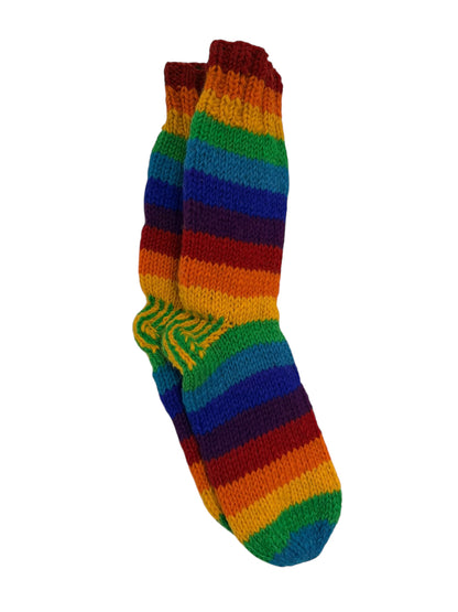 Unisex Hand-Knitted Organic Wool Rainbow Socks - Fleeced Inside (Fits up to Size UK 12)