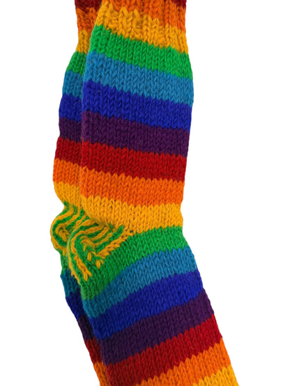 Unisex Hand-Knitted Organic Wool Rainbow Socks - Fleeced Inside (Fits up to Size UK 12)