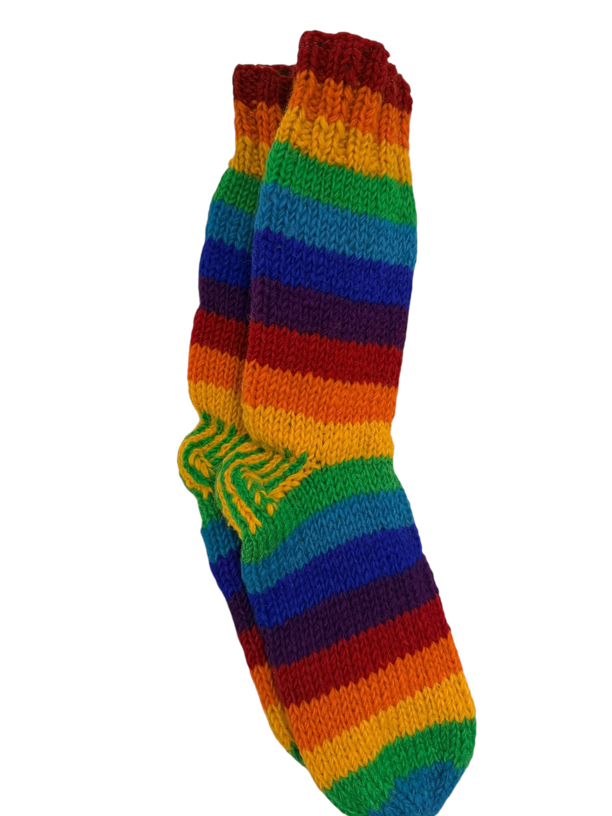 Unisex Hand-Knitted Organic Wool Rainbow Socks - Fleeced Inside (Fits up to Size UK 12)