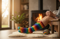 Unisex Hand-Knitted Organic Wool Rainbow Socks - Fleeced Inside (Fits up to Size UK 12)