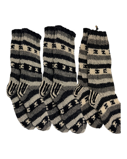 Handmade Wool Knitted Socks – Warm Winter Socks in Grey & Cream (Fits up to Size UK 7)