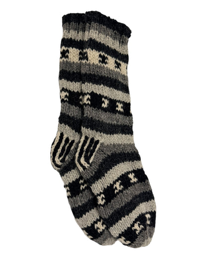 Handmade Wool Knitted Socks – Warm Winter Socks in Grey & Cream (Fits up to Size UK 7)