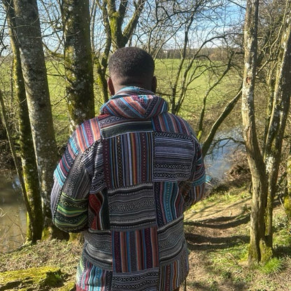 Multicolor Patchwork Baja Hoodie – Boho & Hippie Style