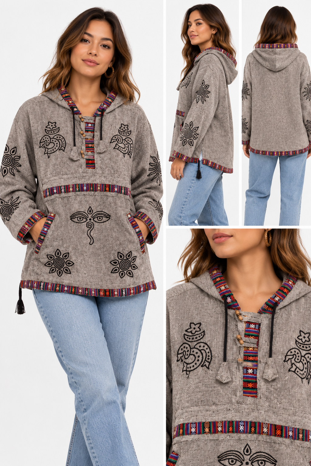 Boho Patterned Pullover Hoodie