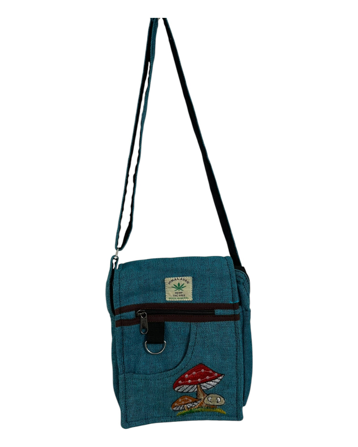 Hemp/Cotton Embroidered Crossbody Shoulder Bag - Mushroom Design