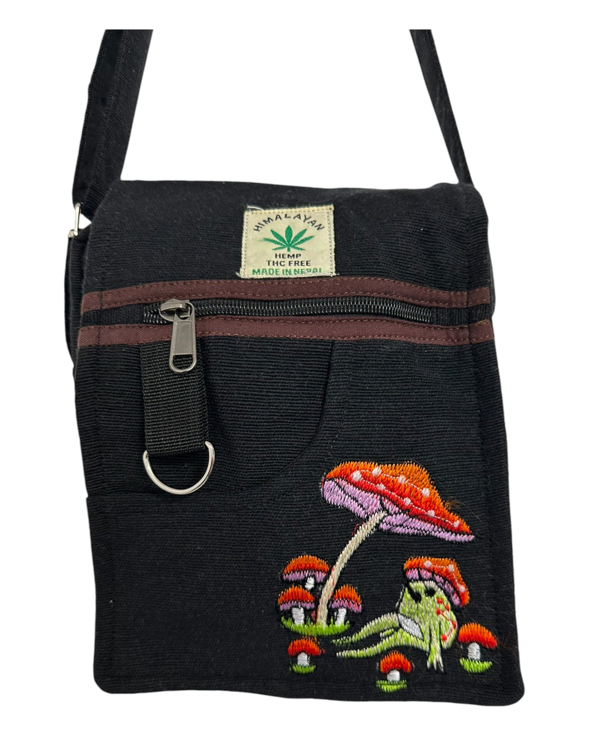 Hemp/Cotton Embroidered Crossbody Shoulder Bag - Mushroom Design