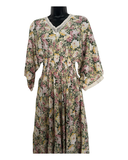 Boho Floral Maxi Dress with Crochet Trim