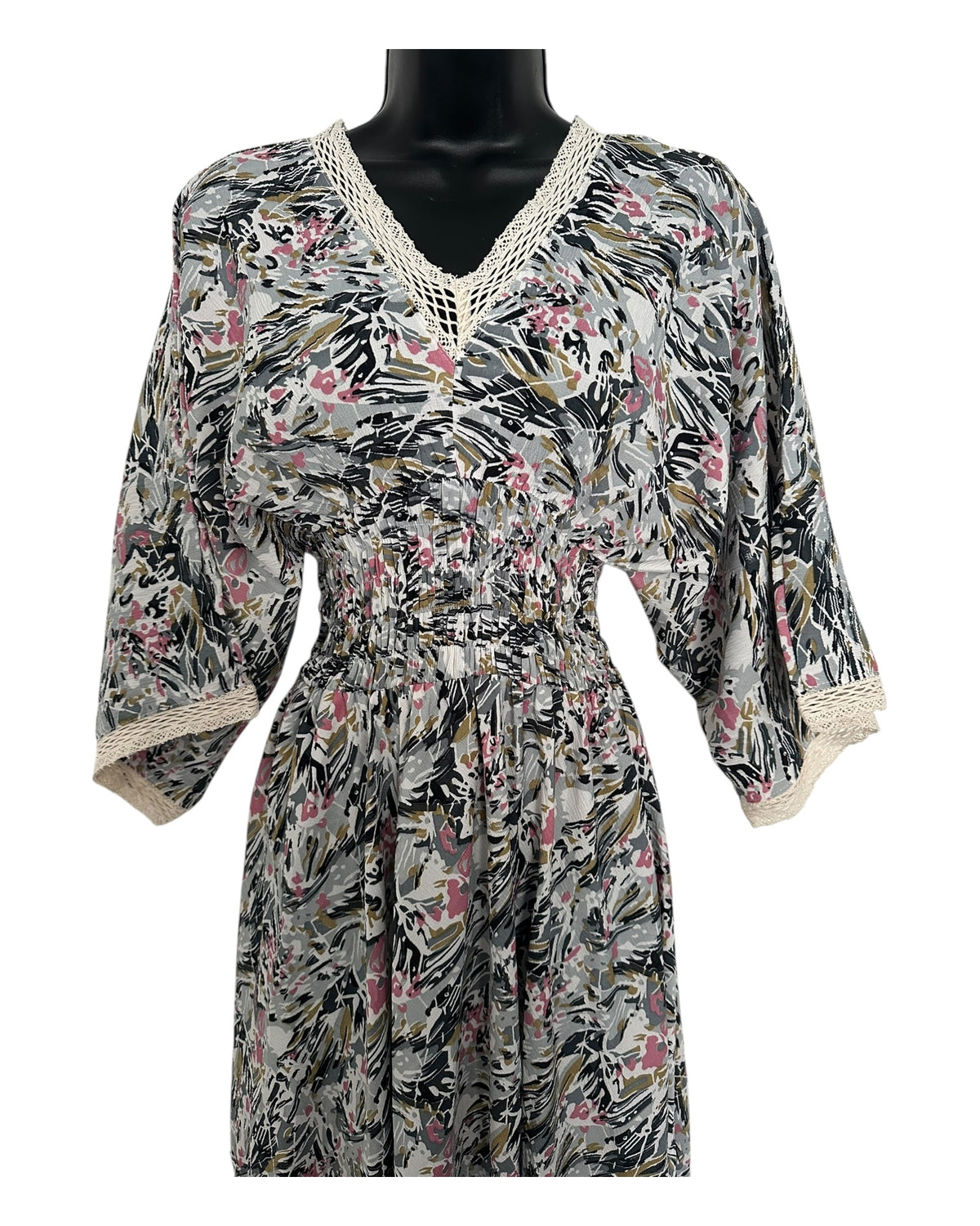 Boho Floral Maxi Dress with Crochet Trim
