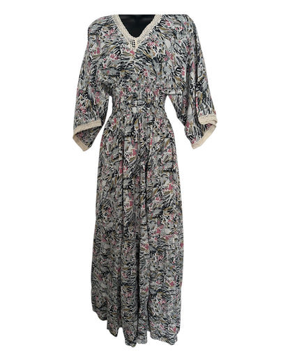 Boho Floral Maxi Dress with Crochet Trim