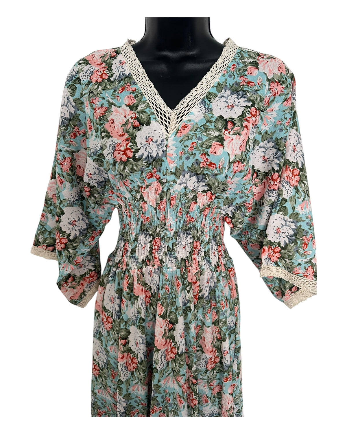 Boho Floral Maxi Dress with Crochet Trim