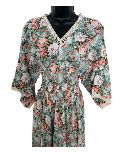 Boho Floral Maxi Dress with Crochet Trim