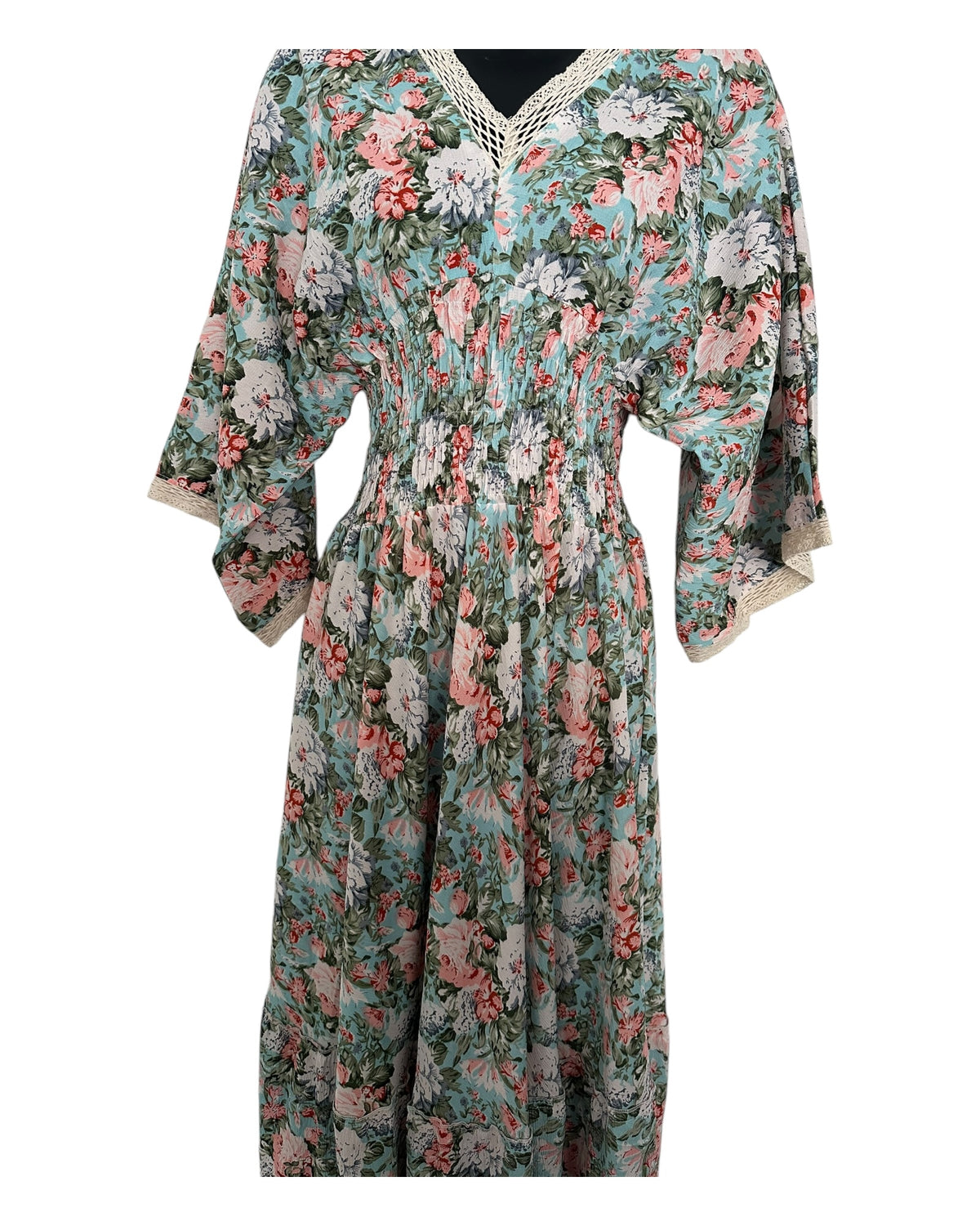Boho Floral Maxi Dress with Crochet Trim