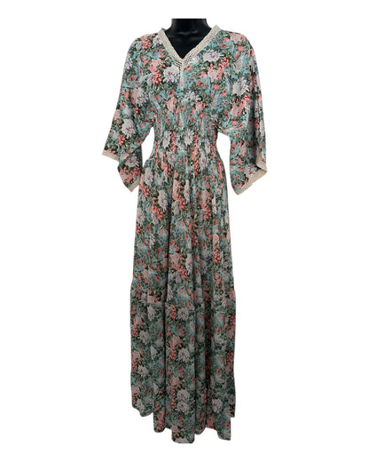 Boho Floral Maxi Dress with Crochet Trim