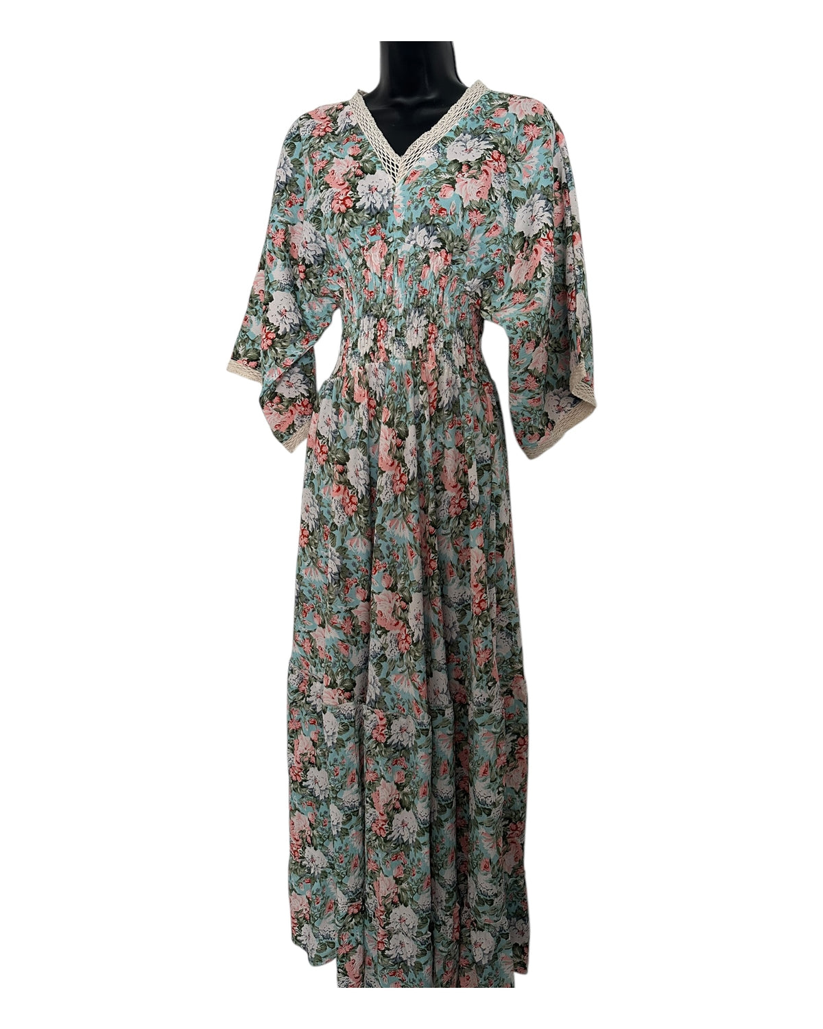 Boho Floral Maxi Dress with Crochet Trim