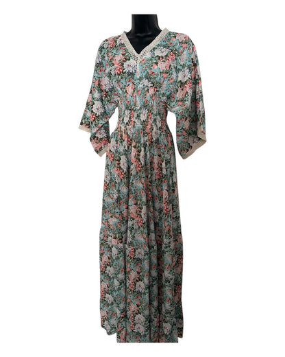 Boho Floral Maxi Dress with Crochet Trim