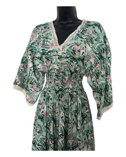 Boho Floral Maxi Dress with Crochet Trim