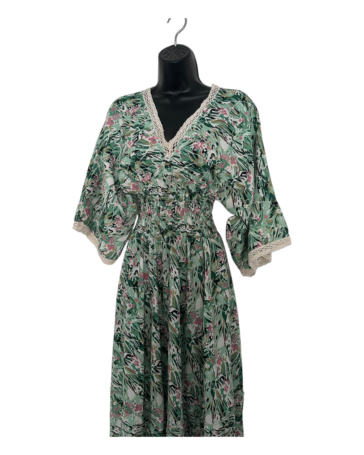 Boho Floral Maxi Dress with Crochet Trim