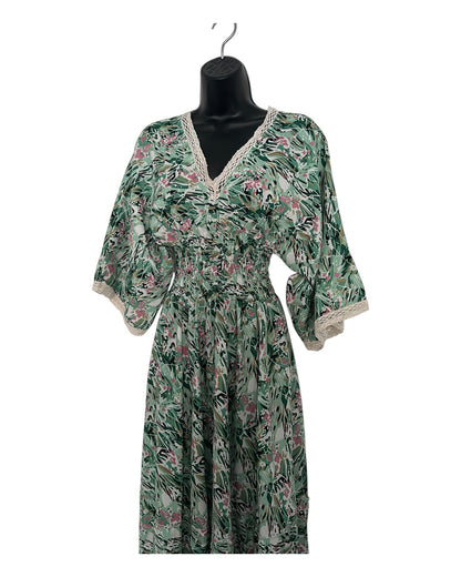 Boho Floral Maxi Dress with Crochet Trim
