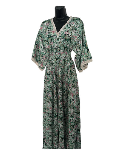 Boho Floral Maxi Dress with Crochet Trim