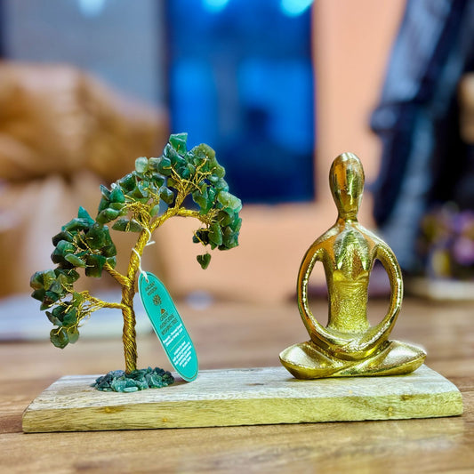 Gemstone Yoga Garden - Padmasana Pose - Green Aventurine - Tilted Tree - 100 chipstones