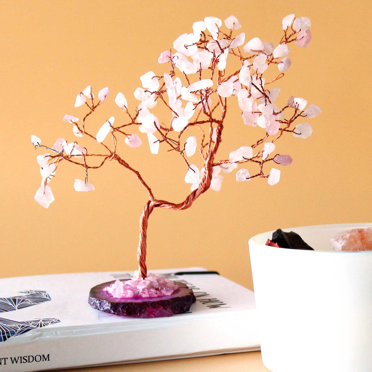 Gemstone Tree - Rose Quartz on Pink Agate Base (100 stones)