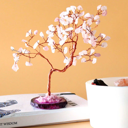 Gemstone Tree - Rose Quartz on Pink Agate Base (100 stones)