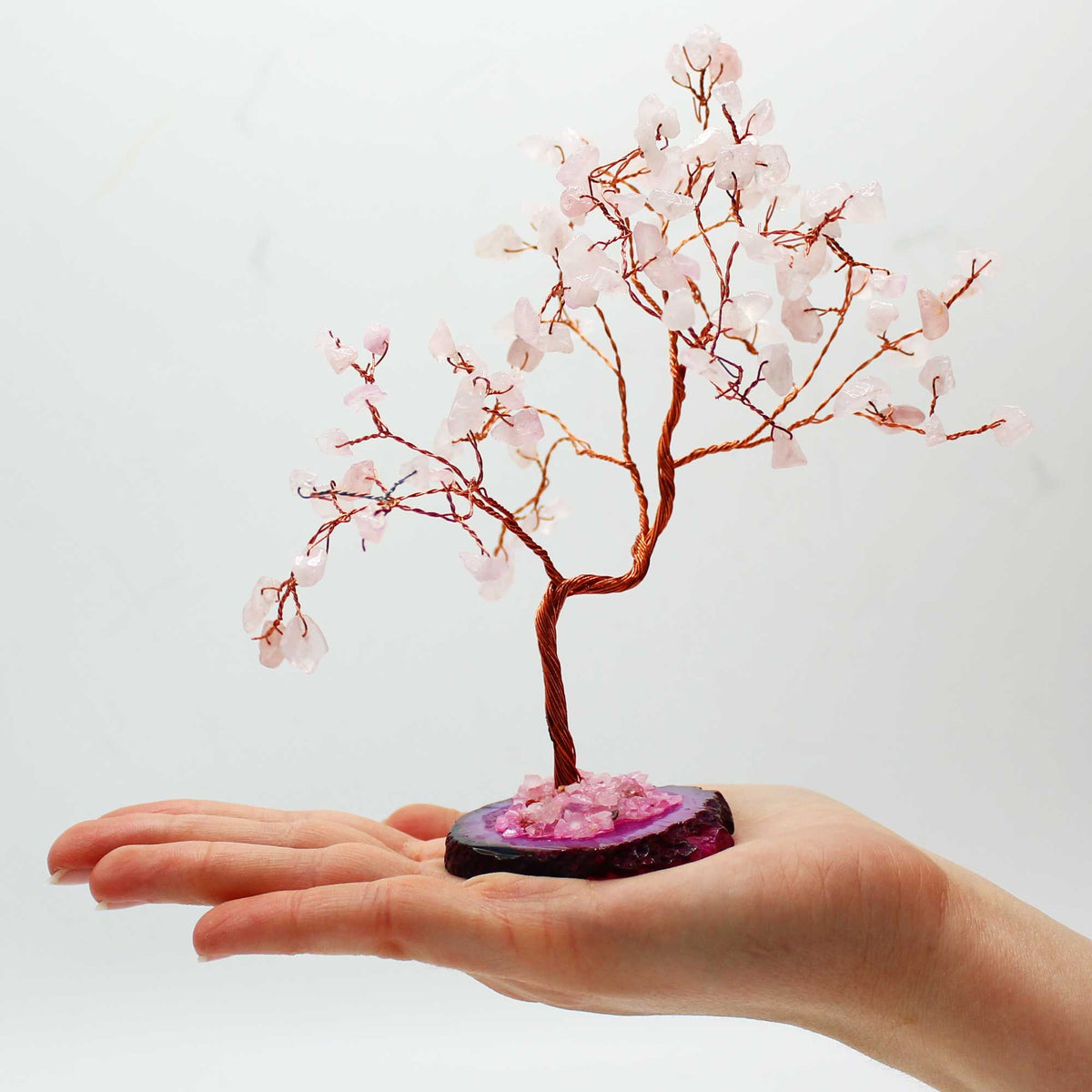 Gemstone Tree - Rose Quartz on Pink Agate Base (100 stones)