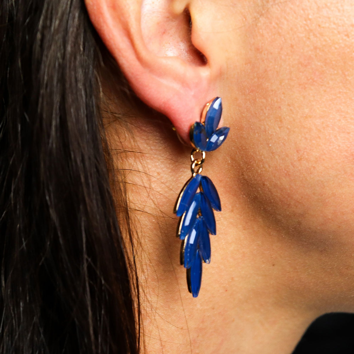 Royal Blue - Vintage Glass - Long Drop - Earrings