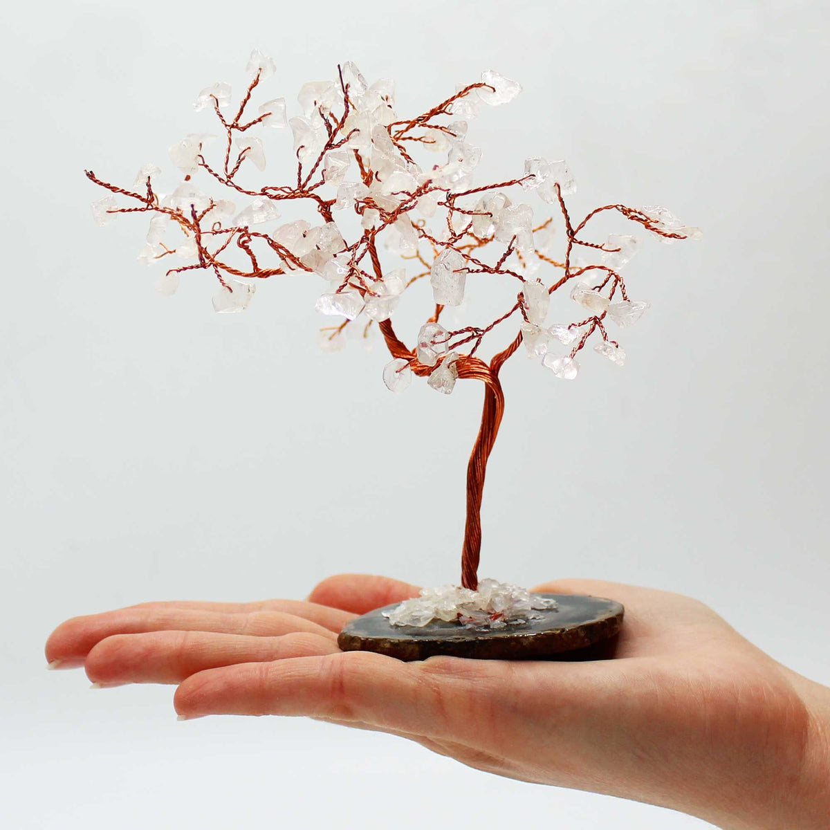 Gemstone Tree - Rock Quartz on Black Agate Base (100 stones)