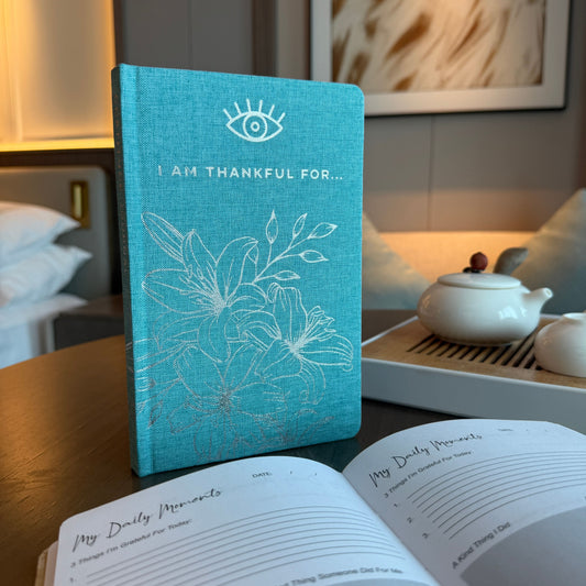 Blue Gratitude Journal with Silver Lining - 120 pages - I am Thankful For