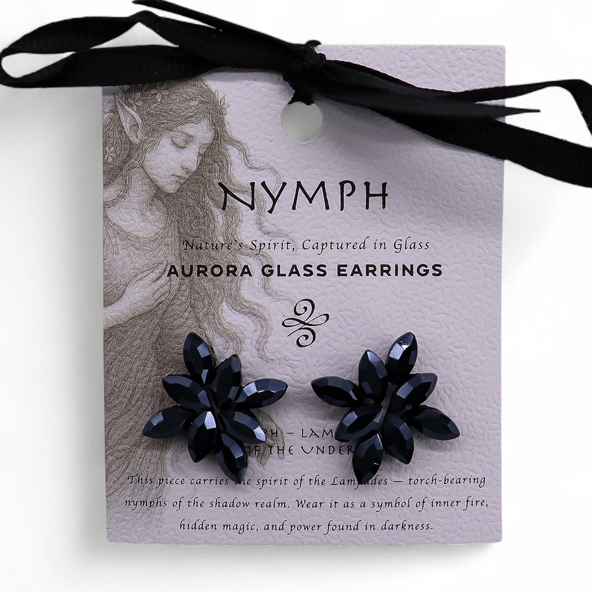 Jet Black - Vintage Glass - Flowers - Earrings