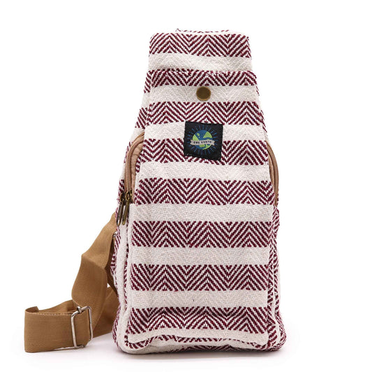 Natural Cotton Cross Body Bag - Burgundy & White
