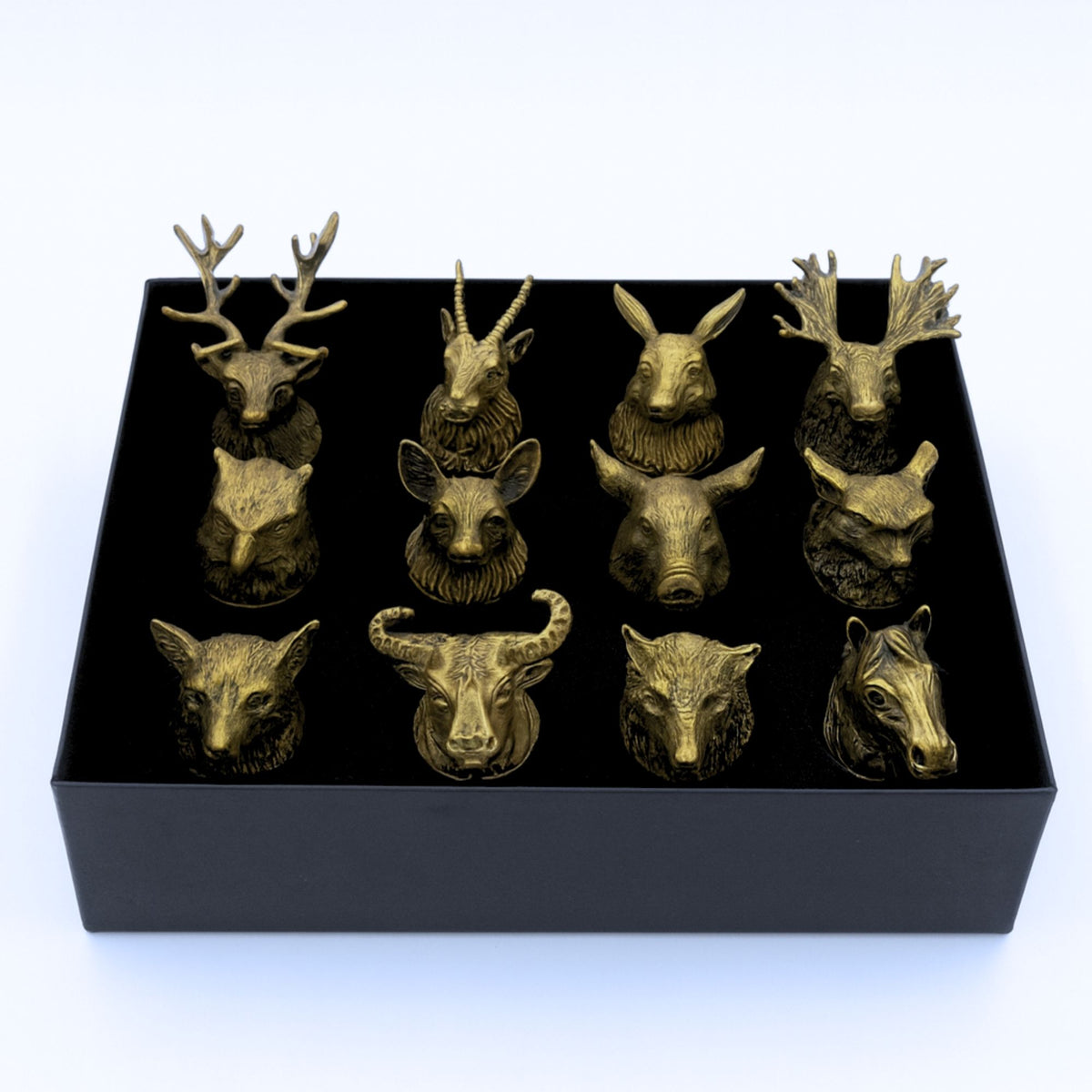 Gift Set of 12 Bottom Up Shot Glasses (25ml) - Forest & Mystical Creatures - Antique Bronze