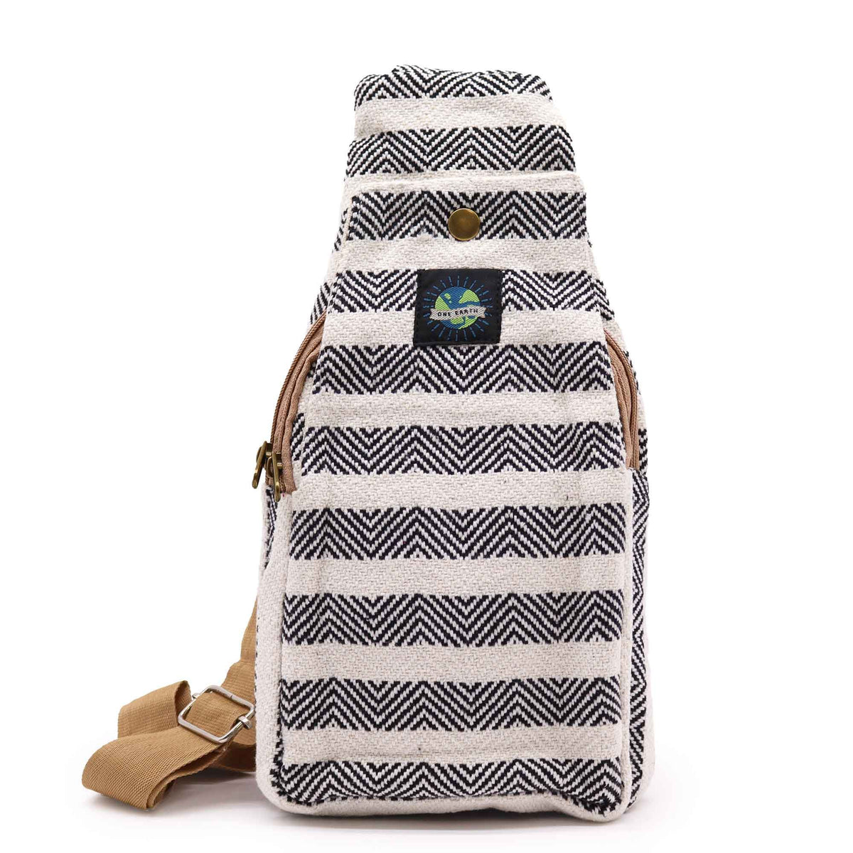 Natural Cotton Cross Body Bag -  Black & White