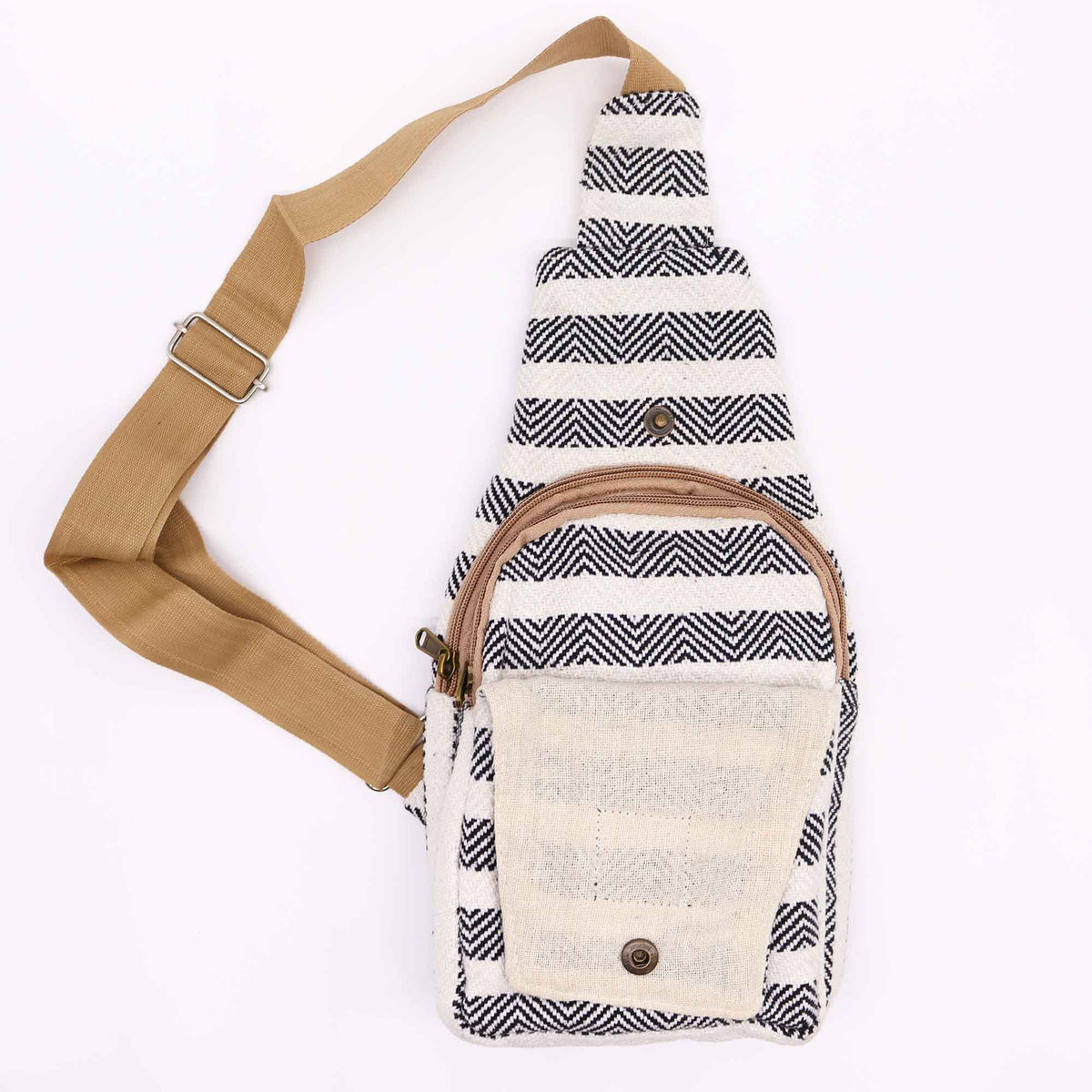 Natural Cotton Cross Body Bag -  Black & White