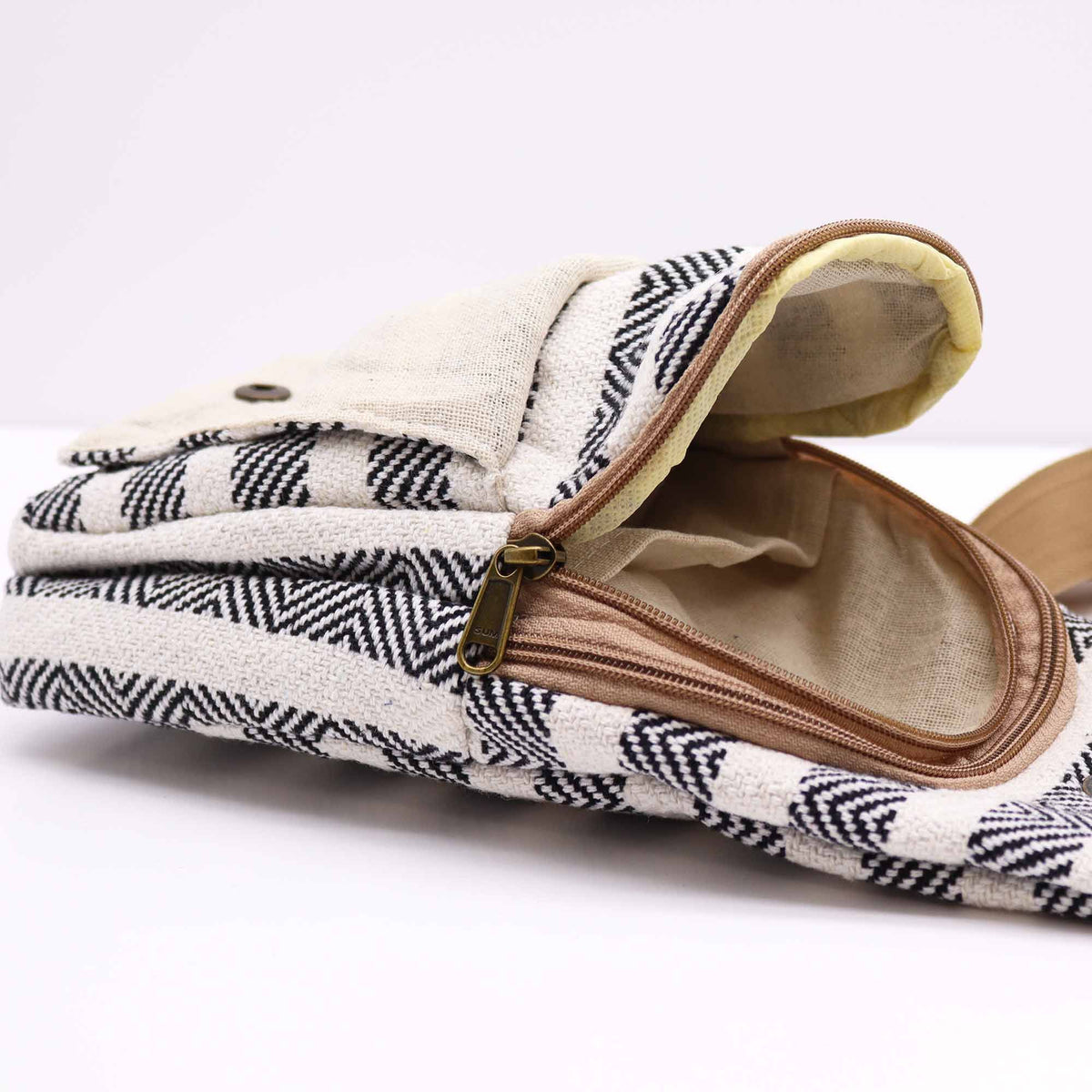 Natural Cotton Cross Body Bag -  Black & White