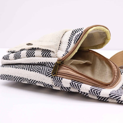 Natural Cotton Cross Body Bag -  Black & White