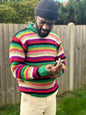 Handmade Organic Wool Knit Sweater - Colorful Unisex Pullover