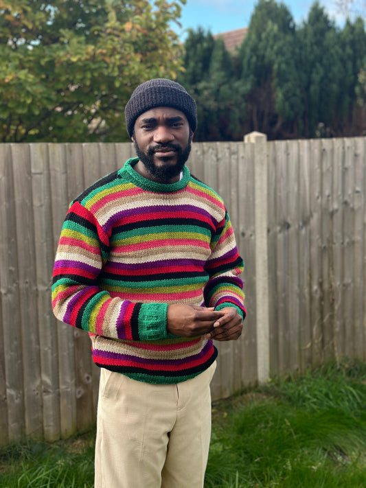 Handmade Organic Wool Knit Sweater - Colorful Unisex Pullover