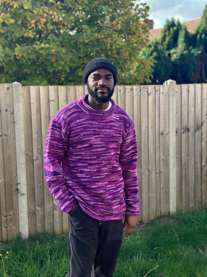 Handmade Organic Wool Knit Sweater - Colorful Unisex Pullover
