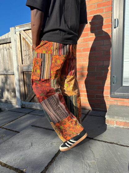 Handmade Patchwork Cotton Cargo Pants | Boho Hippie Festival Trousers